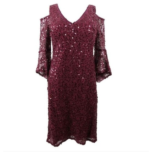 Nightway Women's Sequined Lace Bell-Sleeve Dress Women's Size 10 New with Tags S - Picture 3 of 5